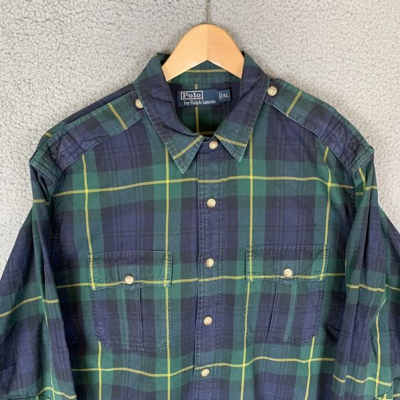 S Polo Ralph‎ Lauren Shirt Mens XL Green Button Down Long Sleeve Tartan Plaid - Picture 2 of 7